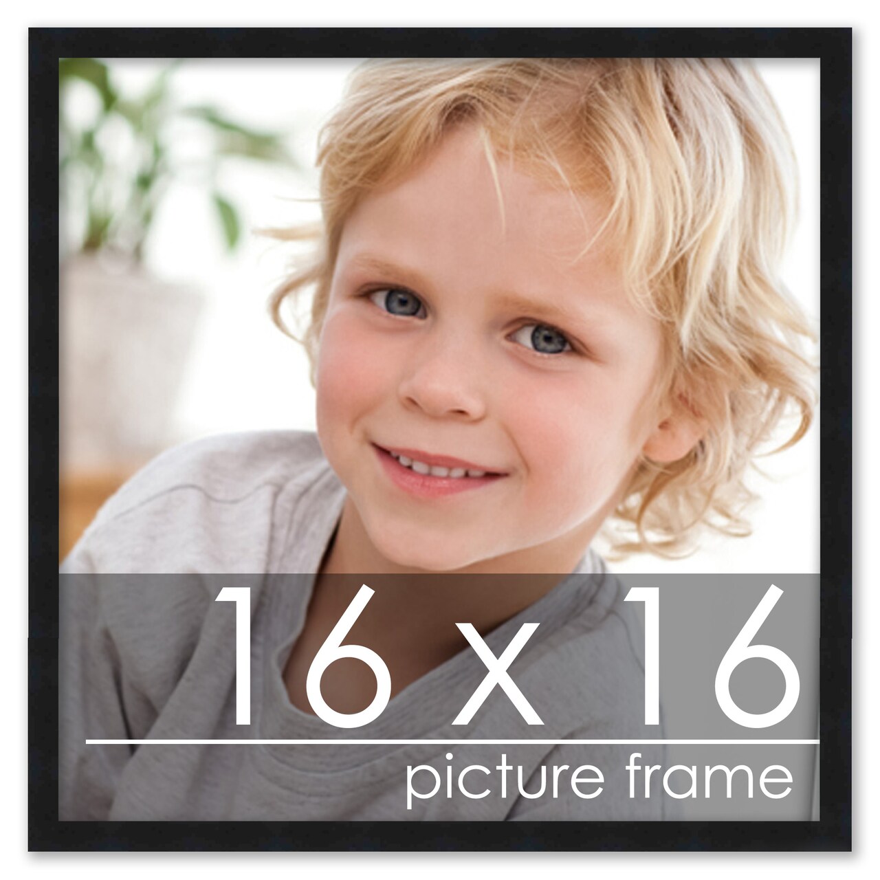 16x16 Modernist Black Picture Frame - UV Acrylic, Foam Board Backing, Hanging Hardware